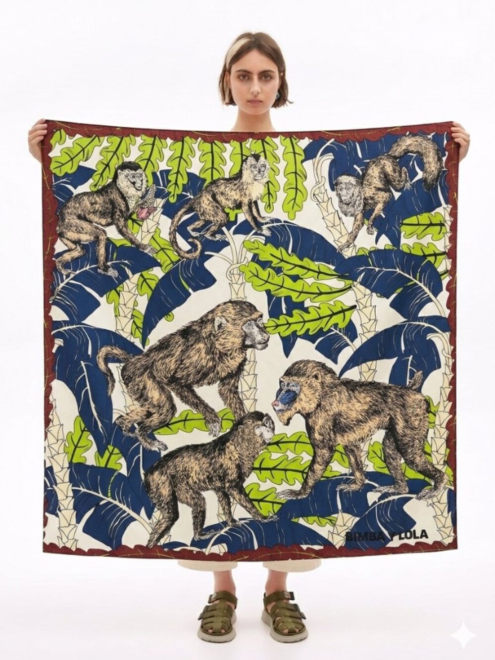 Bimba y Lola Silk Scarf Monkey Jungle Animal Print Large Square
